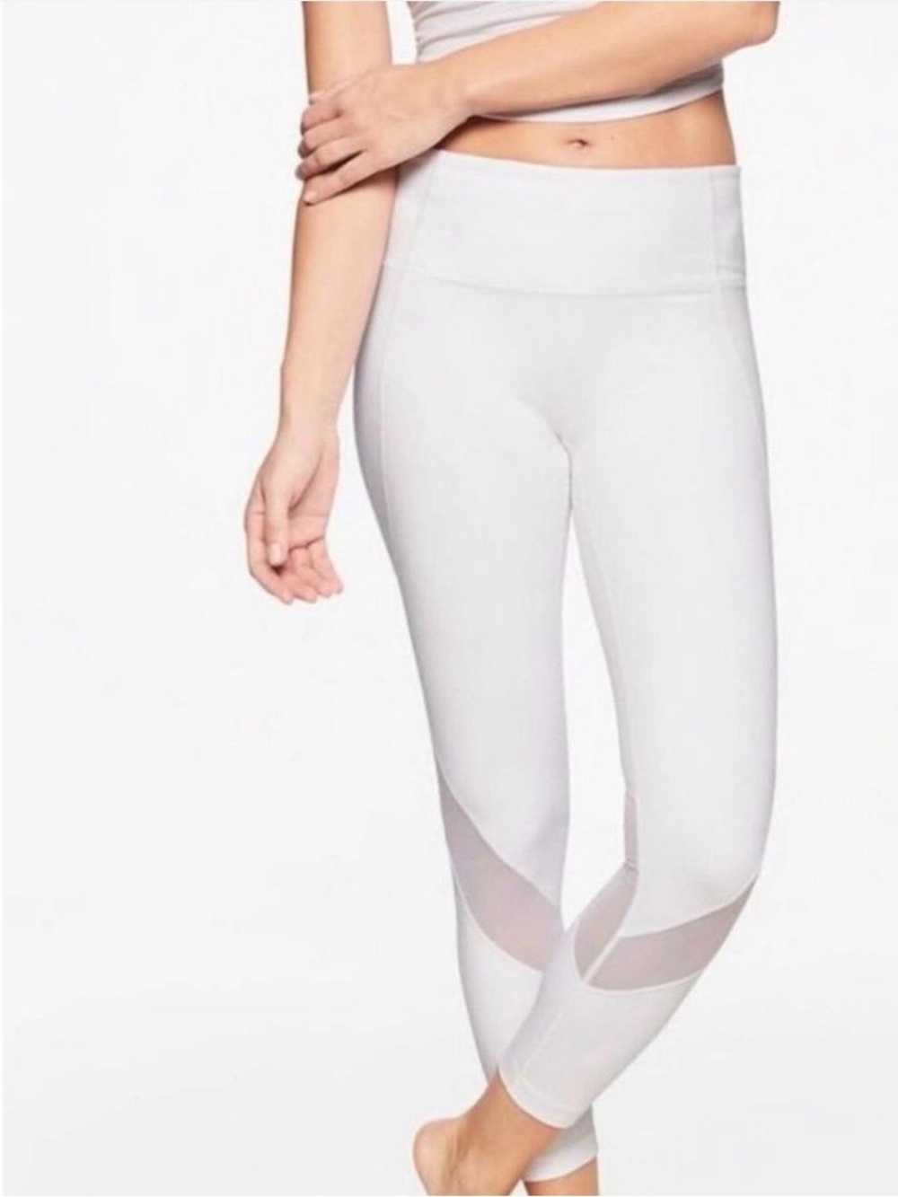 Athleta Eclipse White High-Rise Mesh-Panel Leggings
